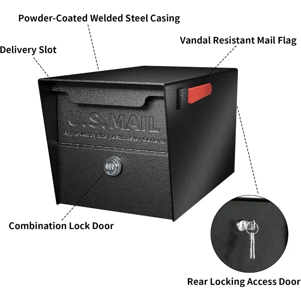 Locking Mailbox, Curbside Security Mailbox with Combination Lock, Post Mount Lockable Mailbox with Reflective Numbers 2