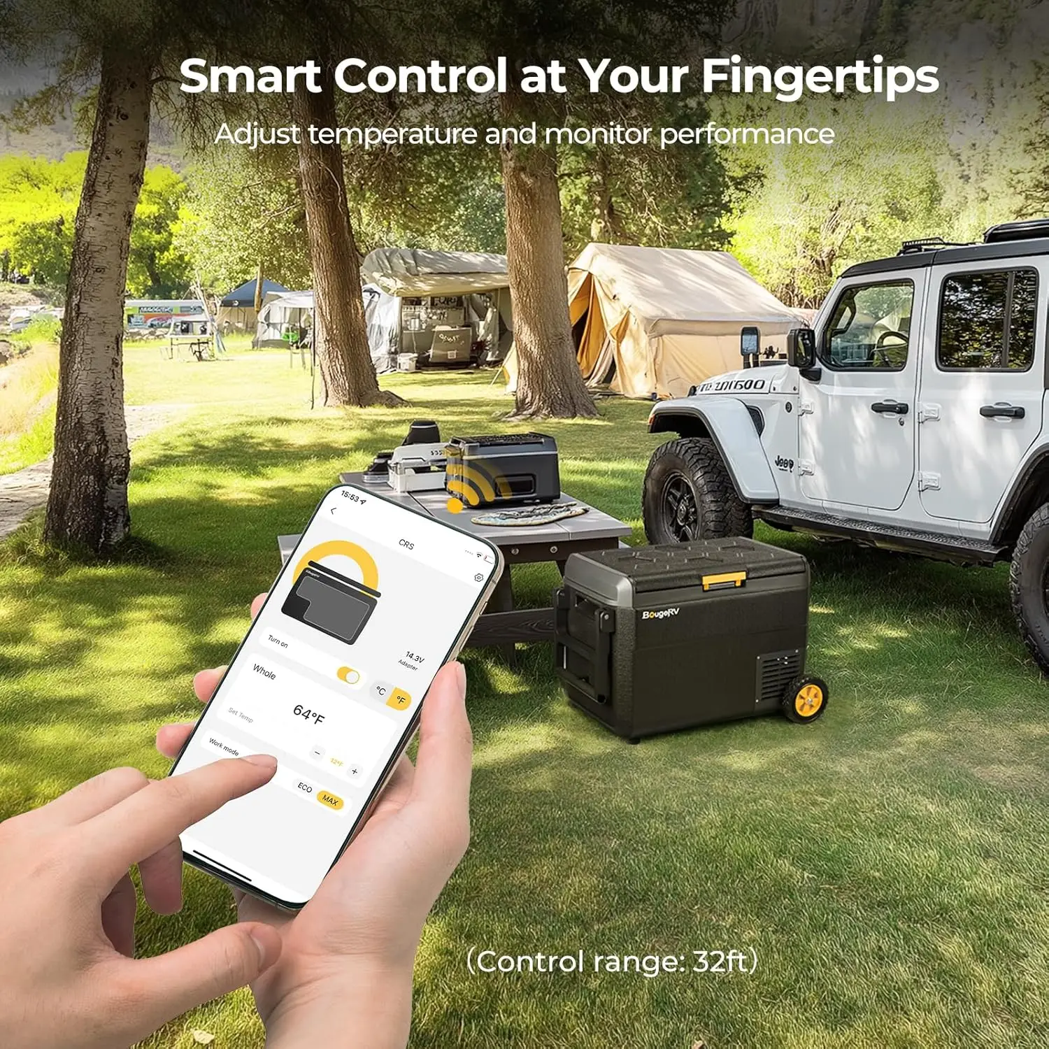 Portable 12V Car Refrigerator and Freezer, 42 Quart Capacity with App Control, Temperature Range from -4℉ to 68℉