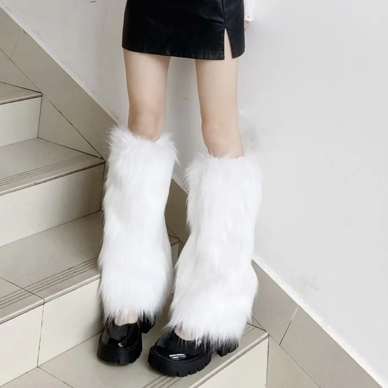 Harajuku Shoes Cuffs Leg Warmer Winter Warm Vintage Solid Color Fluffy Faux Fur Boots Cover Thick Calf Socks for Dropshipping