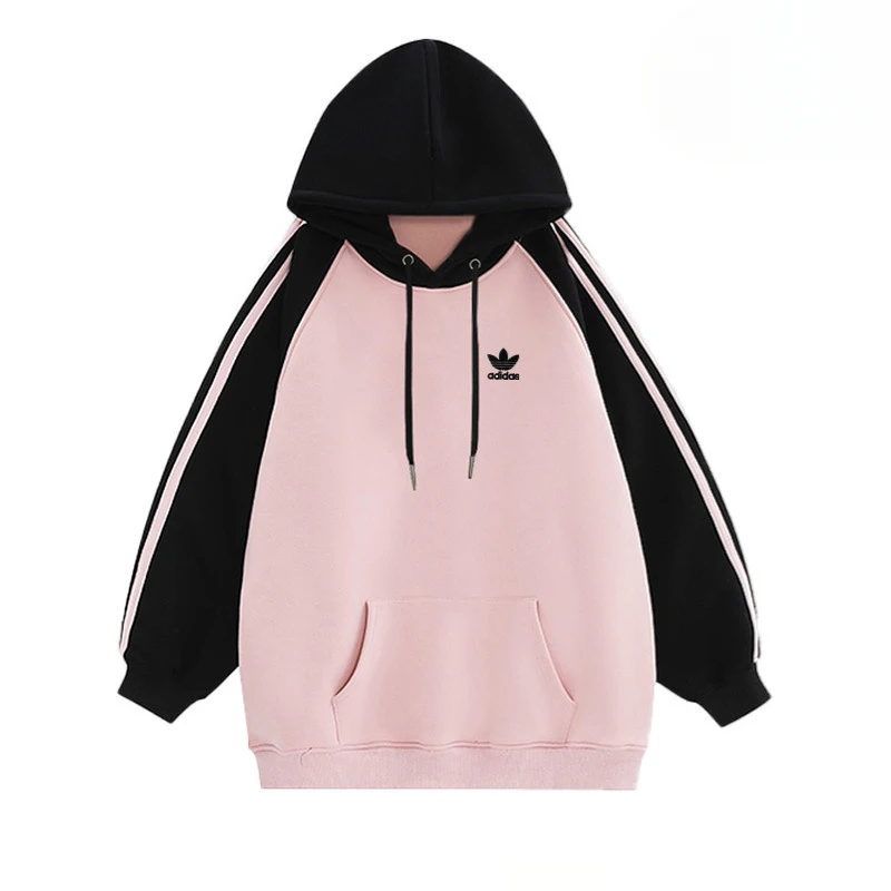 Adidas Hoodies Men and Women Trendy Simplicity Regular and Fit Style Drawstring Hooded Sweatshirt Splicing Colors Multicolor
