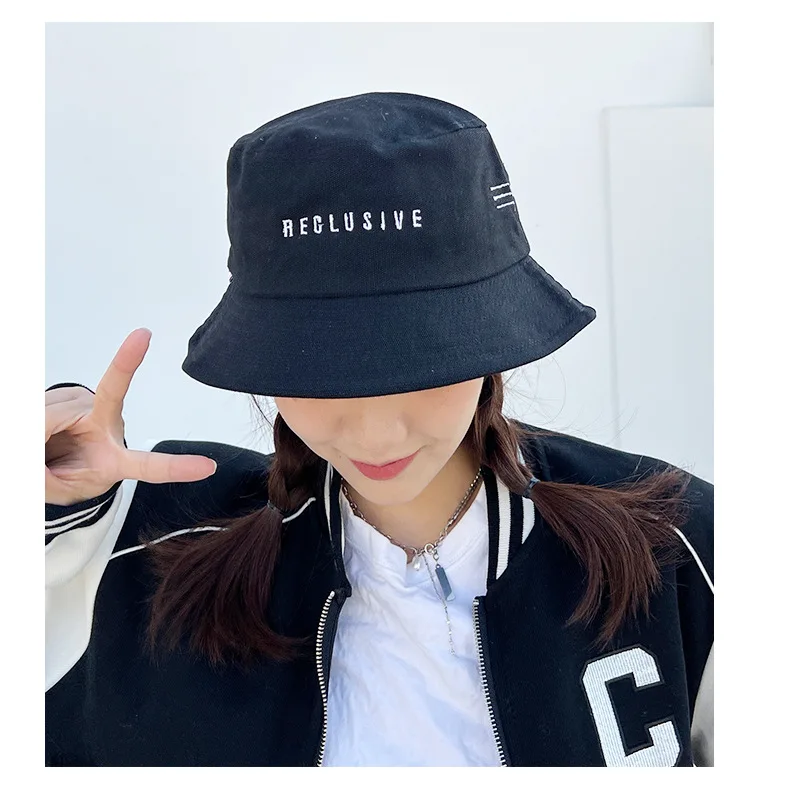 RECLUSIVE Letter Embroidery Cotton Color Matching Wild Fisherman Hat for Women Outdoor Sun Protection Casual Wear Bucket Hat cheap bucket hats