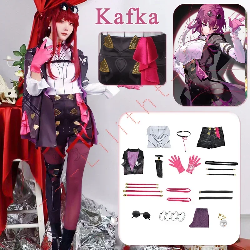 

Kafka Cosplay Honkai Star Rail Cosplay Anime Game Honkai Halloween Party Costume Combat Uniform Role Play Clothing Wig Full Set