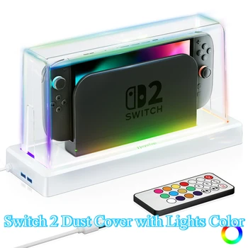 Dust Cover with LED Colors Light Base For Switch 2 Case , Acrylic Display Case Anti-Scratch Waterproof Dock Cover Switch 2 1