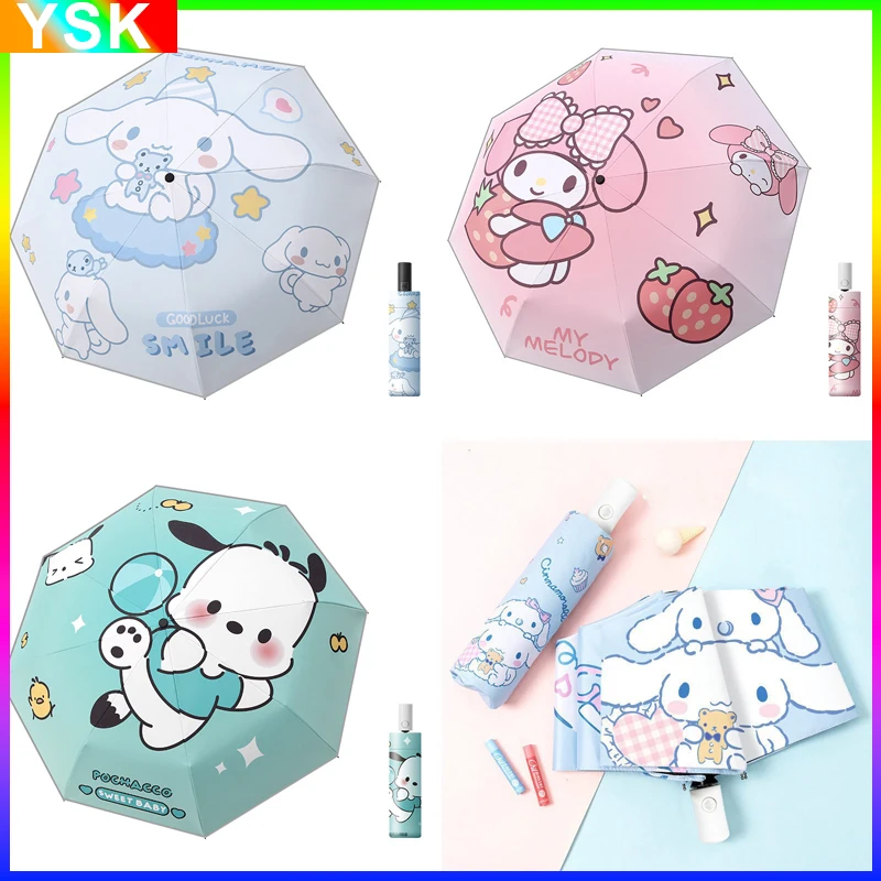 

Sanrio Kuromi Umbrella Sunny Rain Dualuse Cinnamoroll Pochacco Kuromi Melody Anime Folding Automatic Coating Bumper Cloth Gift