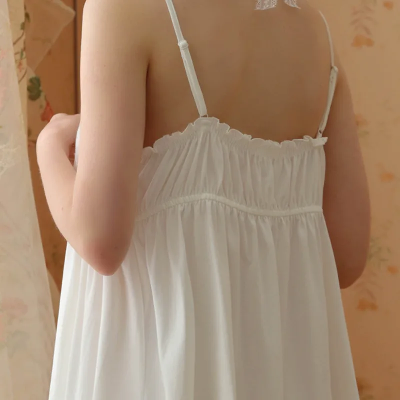 Summer Nightgowns Womens Lace Princess Dress Sleeveless Sleepshirts Vintage Strap Royal Style Nightdress Solid Sleepwear Pajamas