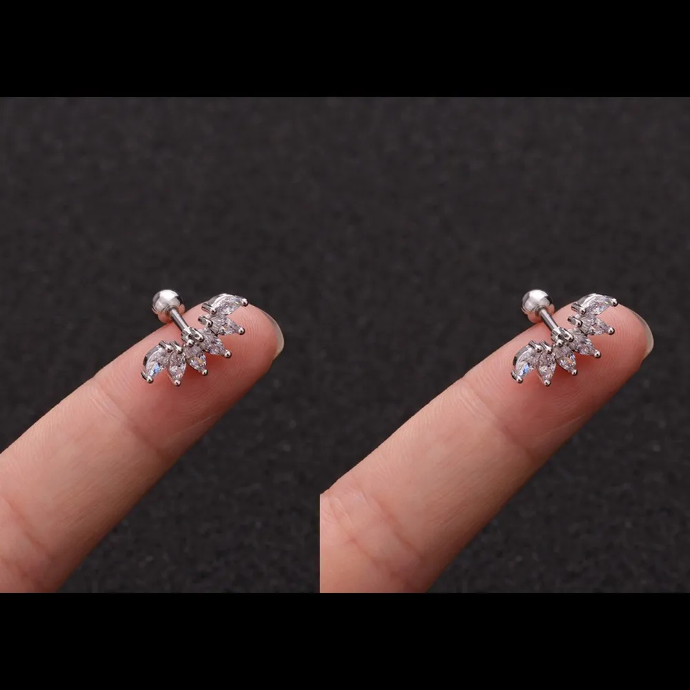 2PC 16G Fully Titanium Steel Small Cartilage Stud Earring Cubic Zirconia Helix Tragus Conch Screw Back Earring Piercing Jewelry 