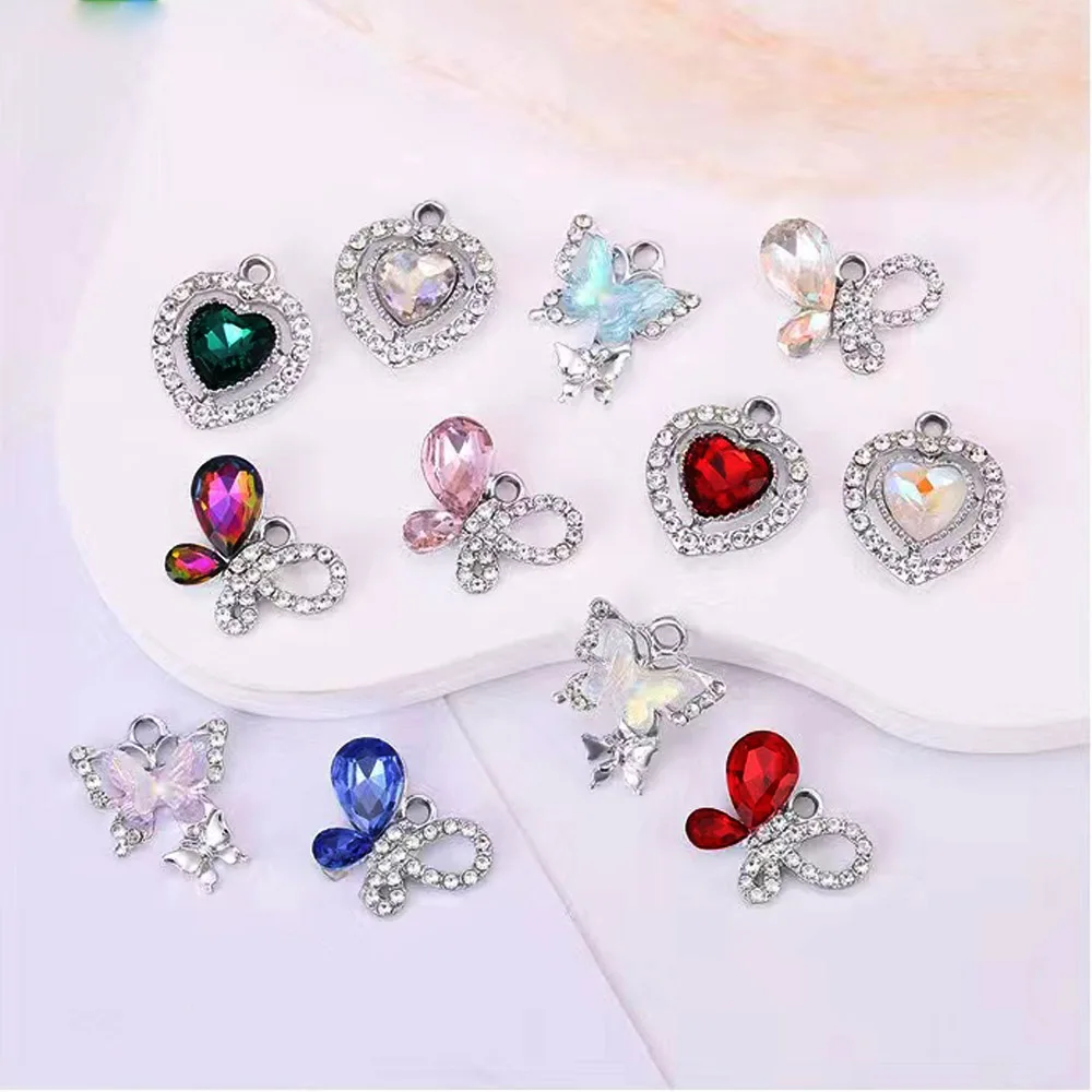 

10pcs Brilliant Clear Crystal Butterfly Charms Heart Pendants for DIY Jewelry Making High Quality Charms Accessories Trinket