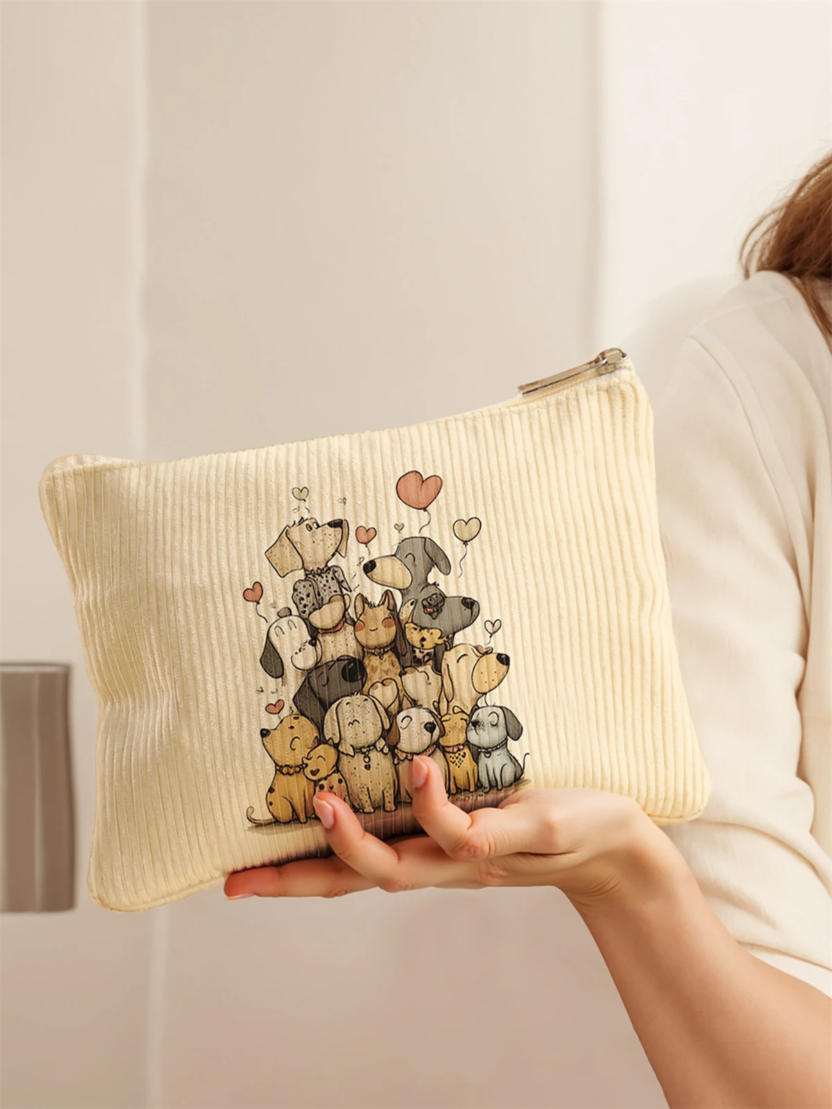 Corduroy Travel Cosmetic Bag Portable Makeup Storage Bag Purses Women Large Capacity Zipper Make Up Organizer Storage Clutch