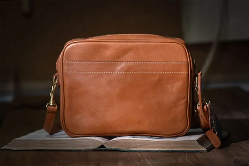 Vintage luxury genuine leather men's messenger bag handmade outdoor casual daily natural first layer cowhide work shoulder bag