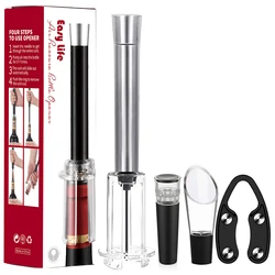 Deluxe 4 - in - 1 Wine Opening Set with Corkscrew, Foil Cutter, Aerator, and Vacuum Stopper (Silver)
