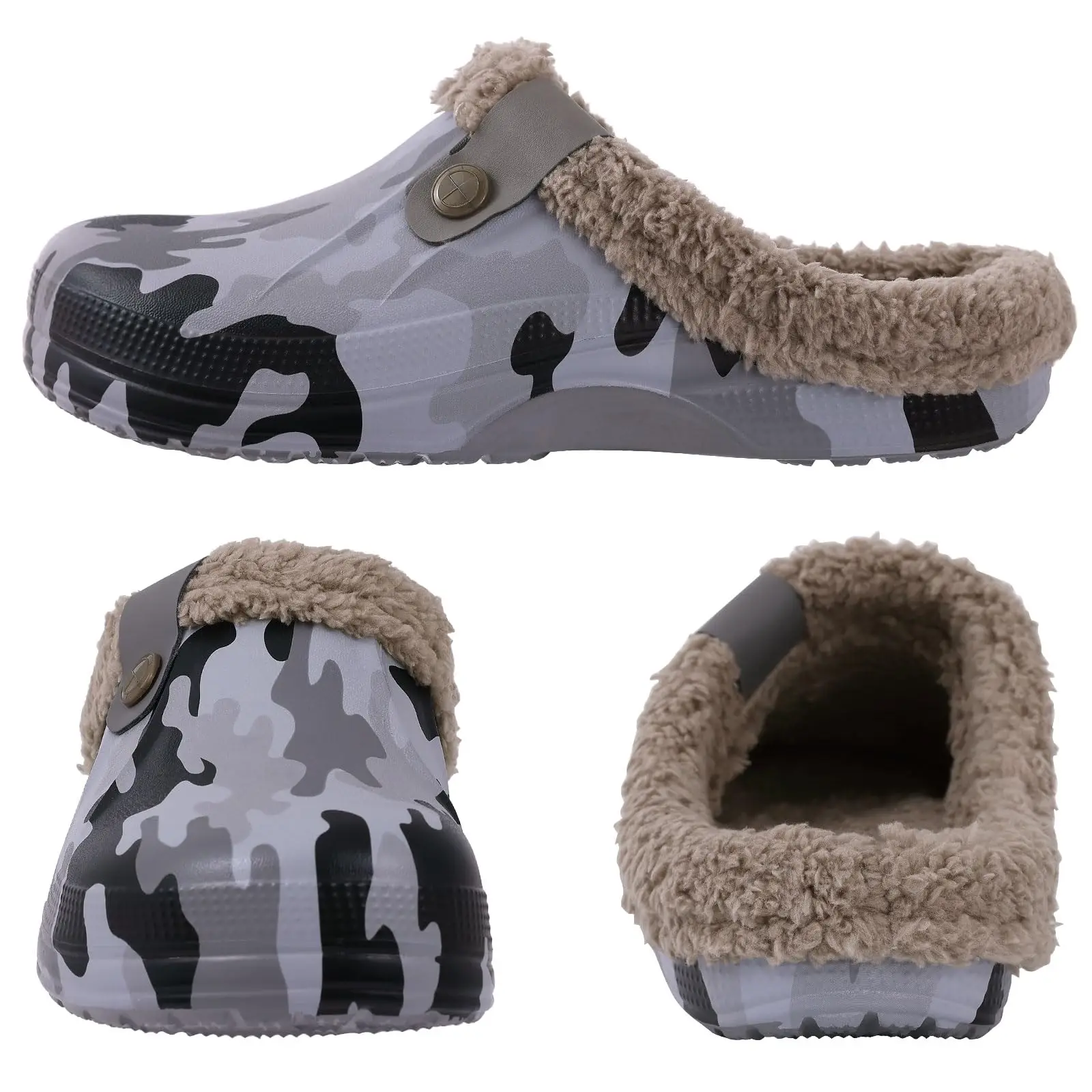 Unisex Fluffy Waterproof Outdoor Slippers - Warm Antiskid Leopard Design