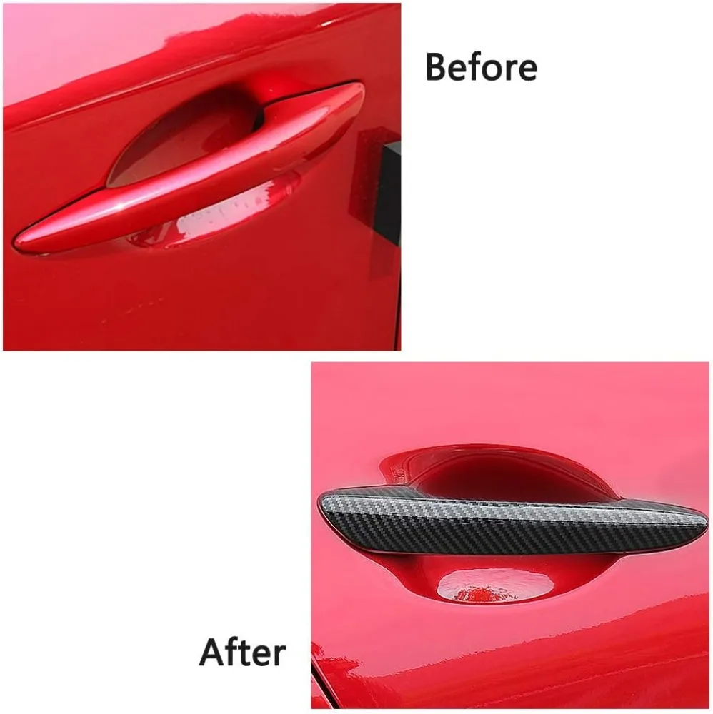 4x Black Chrome Carbon Fiber Exterior Car Door Handle Frame Panel Cover Trim ABS Sticker For Mazda 3 BP CX30 CX50 CX60 CX80 CX90