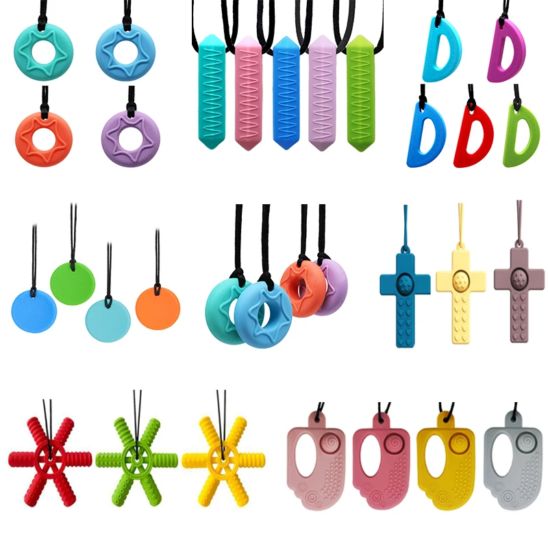 Sensory Chew Necklace Brick Chewy Kids Silicone Bitten Pencil Teeth for Autistic Kids 1pc silicone teething toys silicone teether silicone teething beads sensory chew necklaces