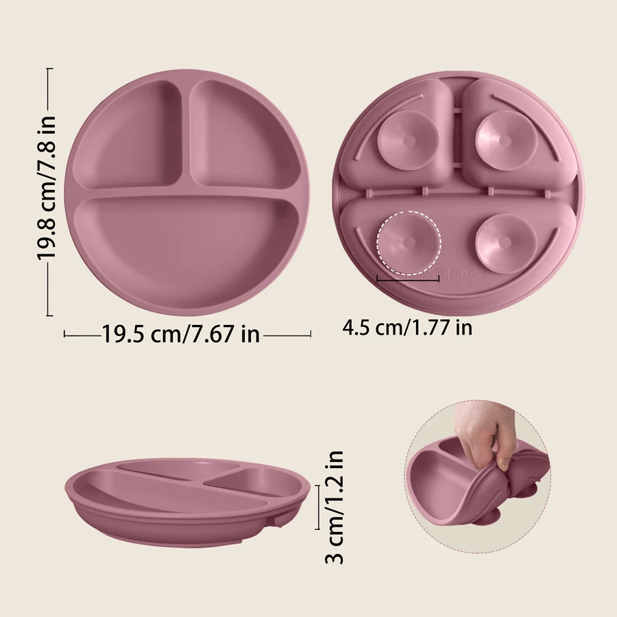 BPA Free Solid Color Dishes Children Dishes Suction Plates Silicone Baby Dining Plate For Toddlers Baby Training Feeding Bowl 5