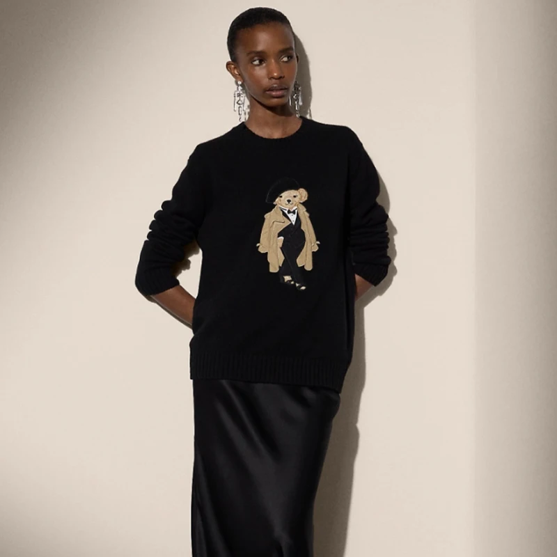 Luxury Brand Patch Bear Knit Sweater Women Autumn Winter Long Sleeve Loose Lauren Pullover Top Cashmere RL Knitwear Coat Clothes 2