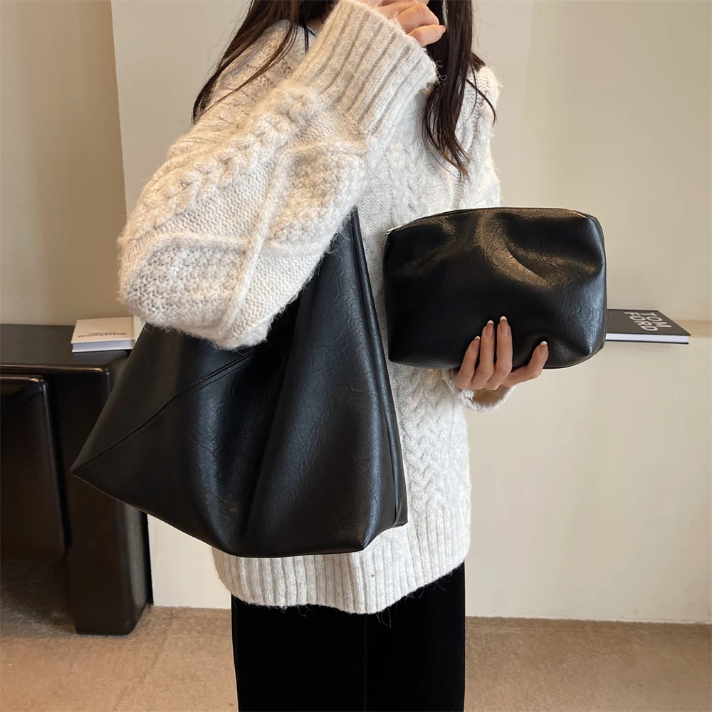 Retro 2-in-1 Shoulder Bag - Large Capacity PU Leather Tote for Women