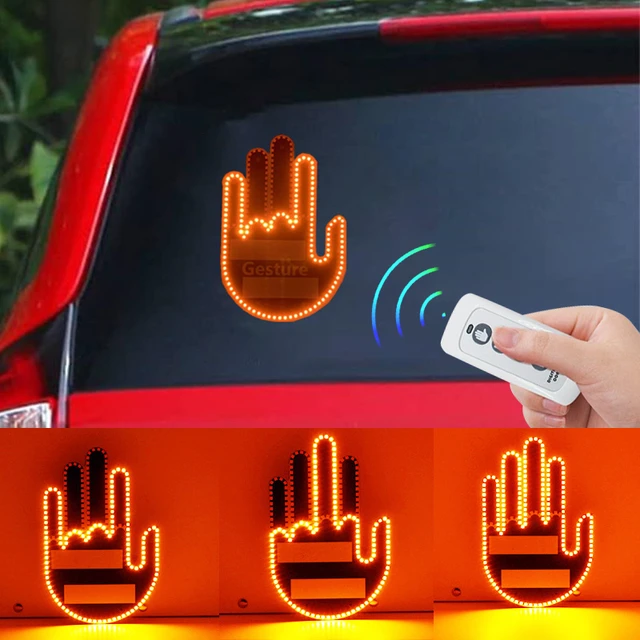 Car Finger Light LED Illuminated Gesture Light With Remote Road Rage Sign  Funny Rear Window Sign Car Accessories - AliExpress