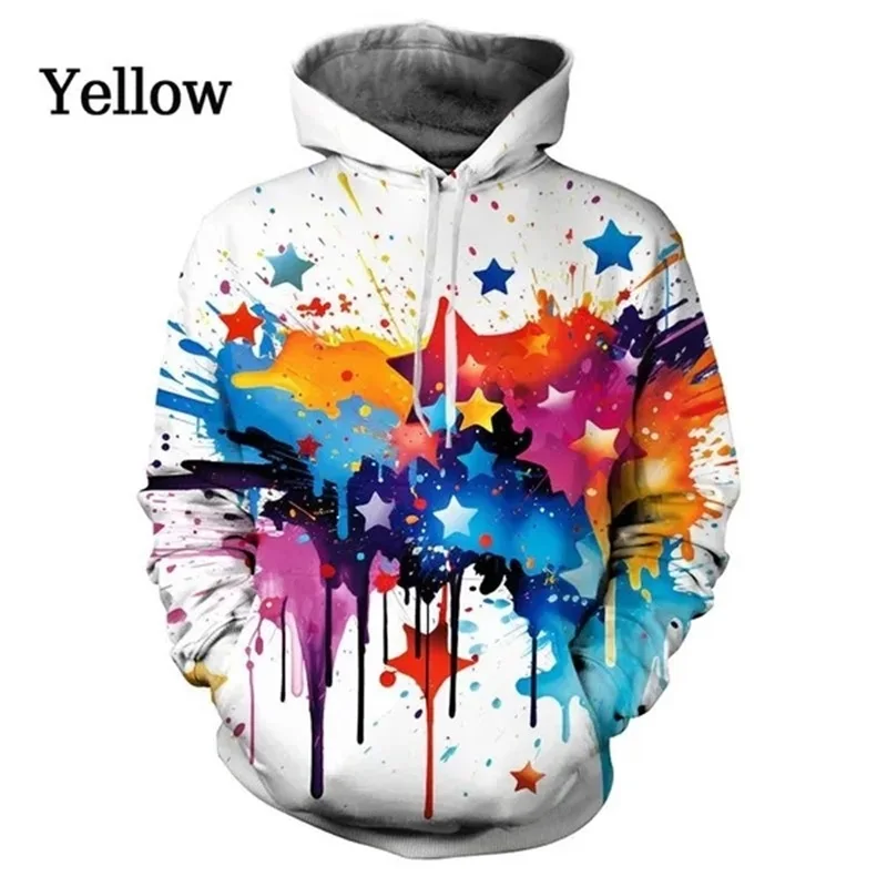 thumbnail image 1 of Sudadera con capucha con estampado 3D de gotas de tinta y salpicaduras de colores a la moda, sudadera con capucha con estampado gráfico de cielo estrellado para parejas, 1 of 5