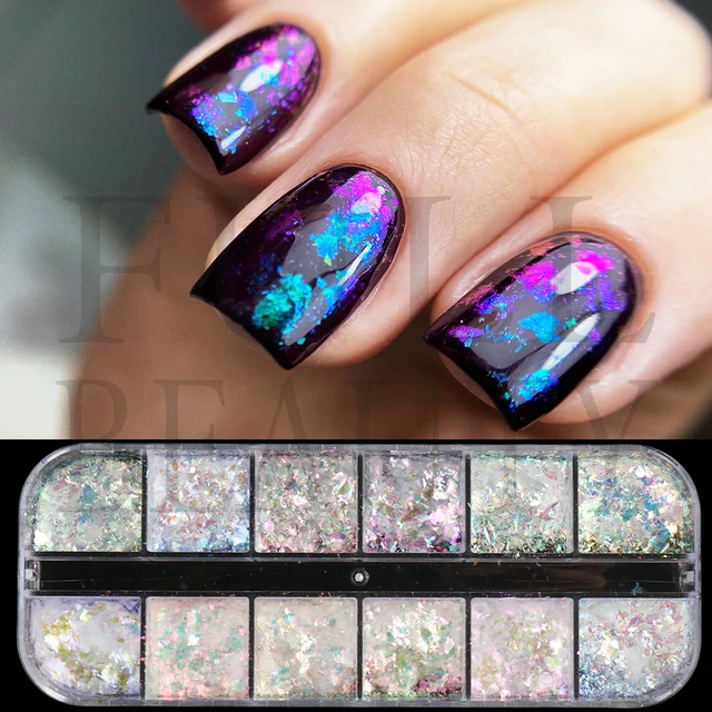 1Box Chameleon Nail Flakes Chrome Powder Fire Crystal Opal Flakes Gold Leaf  For Nail Aluminum Foil Glitter Manicure Decor *Yuki* - AliExpress