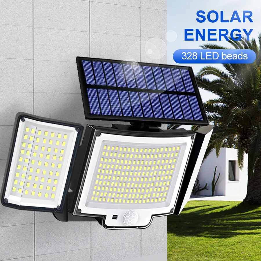 Luz Solar para exteriores, 328/348 LED integrado, Sensor de movimiento súper brillante, fuerte potencia IP65, resistente al agua, 3 modos de trabajo, pared de jardín