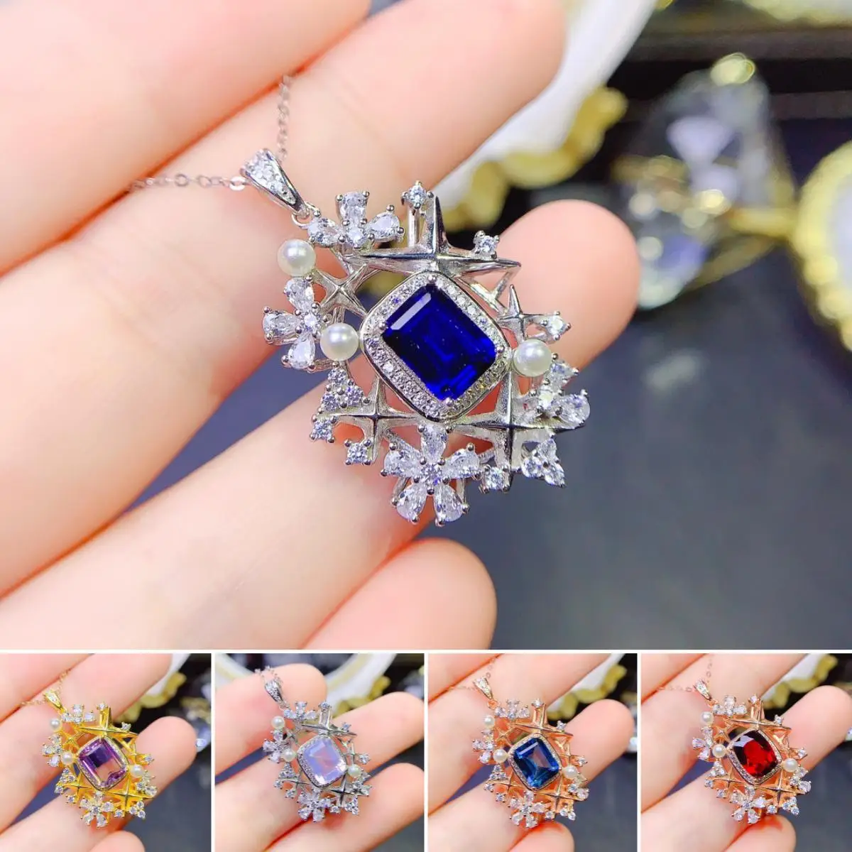 

FS 6*8 Natural Sapphire/Topaz/Ametrine S925 Pure Silver Luxury Pendant Necklace Fine Fashion Wedding Jewelry for Women MeiBaPJ