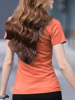 Women's neckline contrast design solid color short sleeve POLO shirt fashion casual knit top can be machine washed and dry clean - Image 2