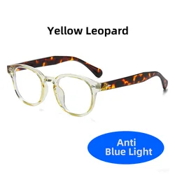 Vintage Classic Square Black Blue Light Blocking Glasses with Clear Lenses (Yellow Leopard)