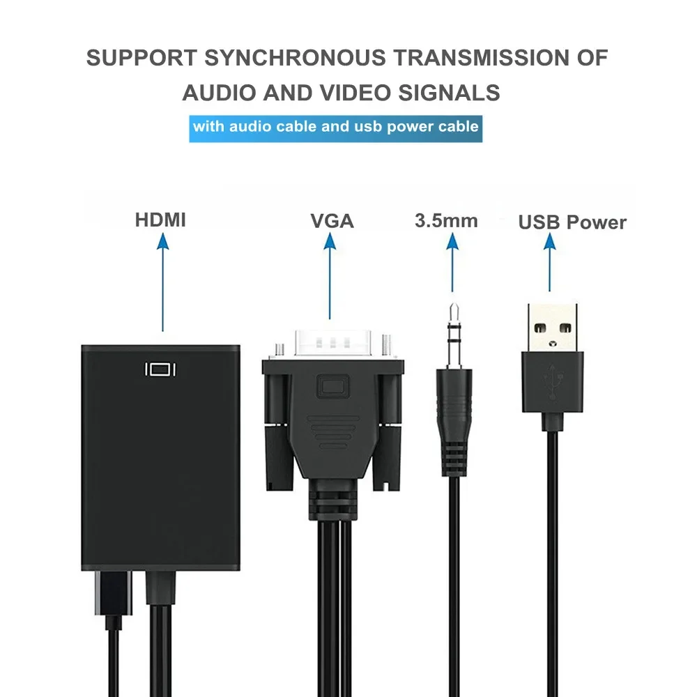 1080P Full HD VGA to HDMI-compatible Converter Adapter Cable with Audio Output VGA HD Adapter for PC laptop to HDTV Projector