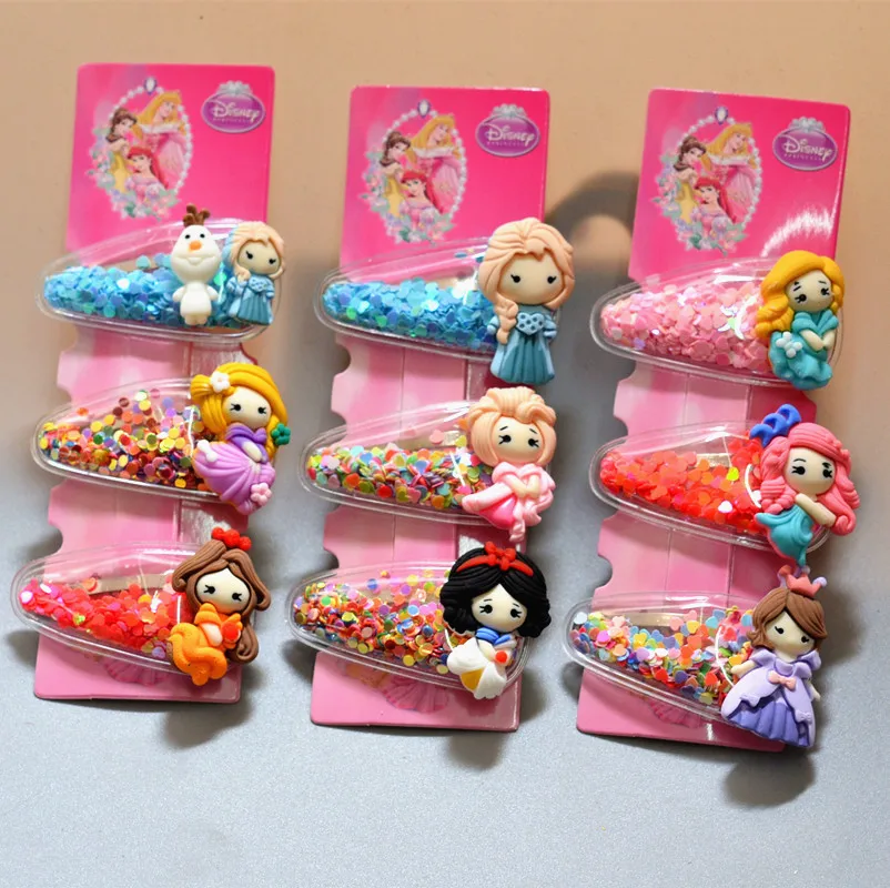 3pcs Disney princess children hair clip Frozen Elsa cartoon Hairpin girl doll Accessory baby jewelry head hoop Minnie hair clip