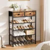 5 Tier Shoe Rack for Entryway, Shoes Storage Organizer with 2 Drawers, for 16-20 Pairs with Wooden Top for Closet, Shoe Cabinets 2