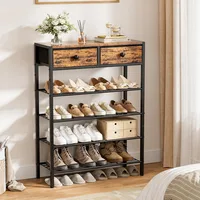 5 Tier Shoe Rack for Entryway, Shoes Storage Organizer with 2 Drawers, for 16-20 Pairs with Wooden Top for Closet, Shoe Cabinets 2