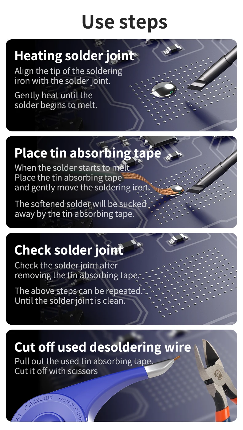 Enhanced Desoldering Wire - 2M Length, Halogen-Free, Ultra Low Residue for Precision Electronics Repair