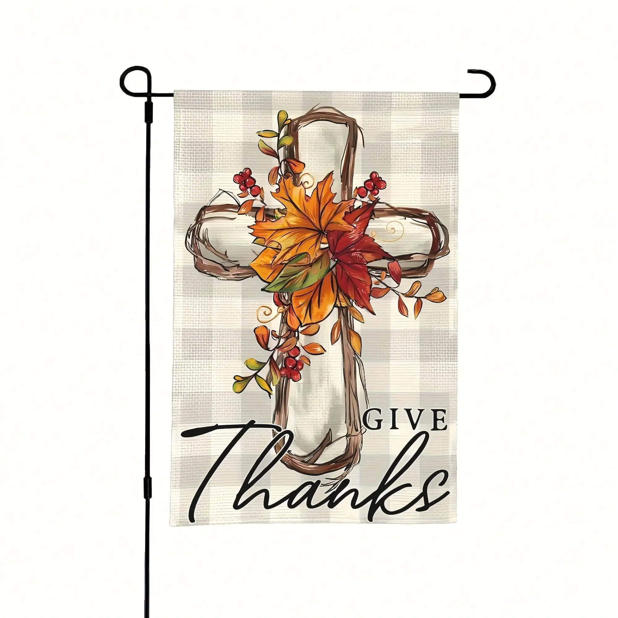 1PC 12x18In Fall Thanksgiving Garden Flag Double Sided - Cross & Leaves ...