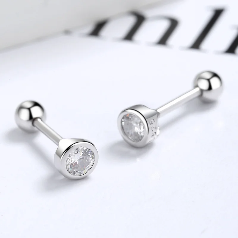 Trustdavis Real 925 Sterling Silver Fashion Round 4/5/6mm CZ Beads Screw Stud Earrings Women Wedding Fine Jewelry DA2269