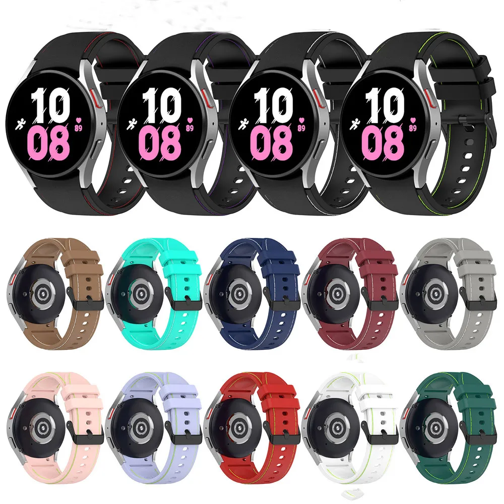 Cinturino In Silicone Con Struttura In Ecopelle Da 20Mm Cinturino Sportivo Con Fibbia Ad Ardiglione Nero Per Samsung Galaxy Watch5 /Watch5 Pro /Watch4