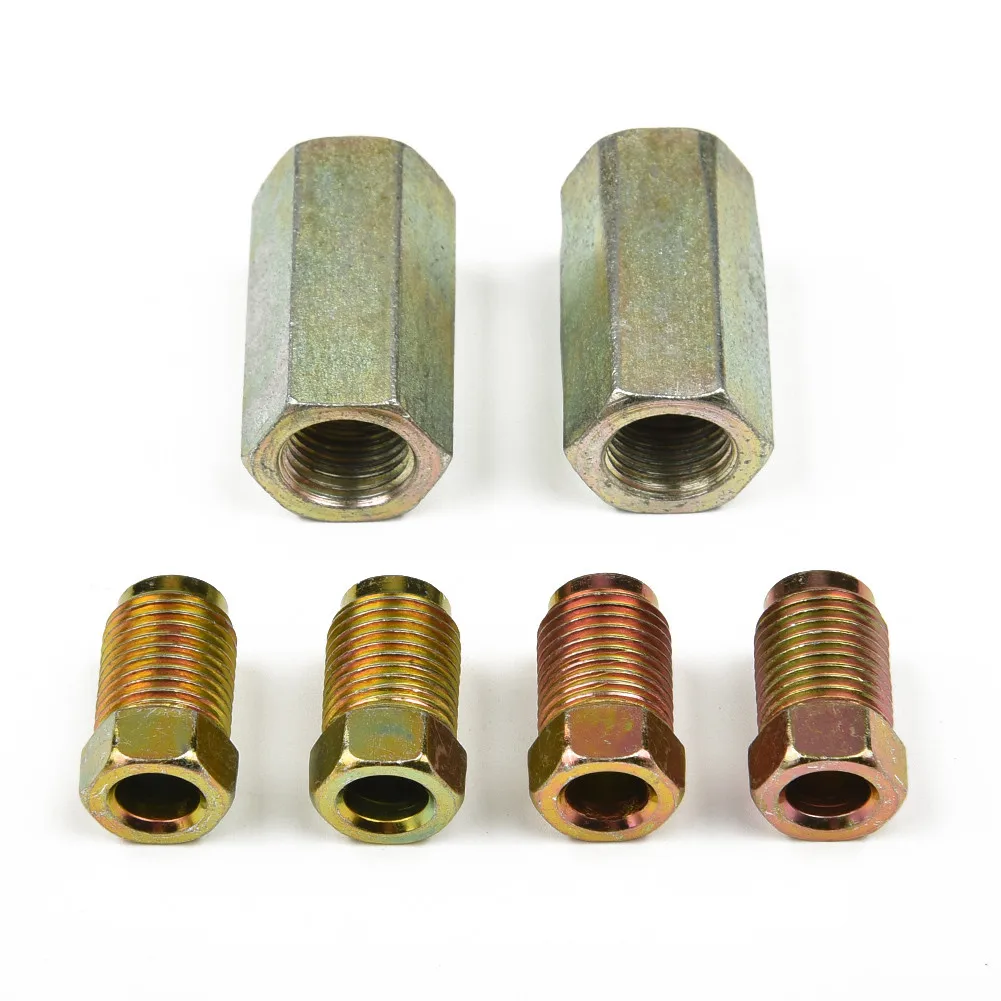 6pcs Brake Pipe 2 Qty 2 Way Female Brake Pipe Connector With 4 M10 10mm Male Nuts Short 3/16 " Union 10mm X 1mm