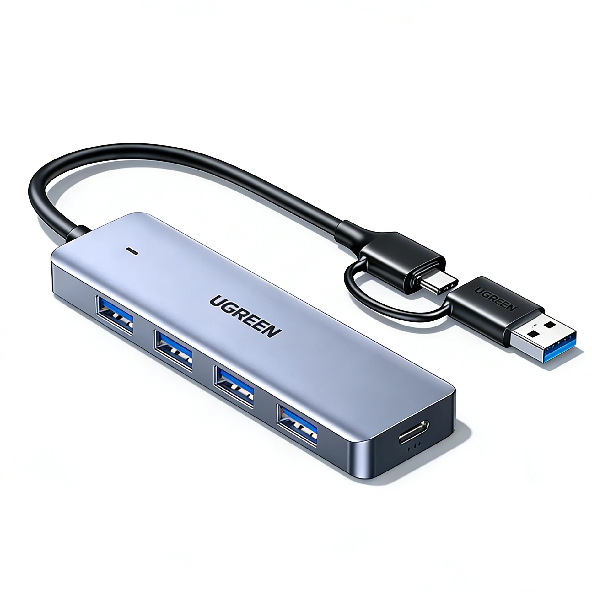 UGREEN 듀얼 포트 4-in-1 USB 허브, 타입-C 3.0 스플리터 멀티 포트 허브 어댑터 (노트북용, 0.15m)