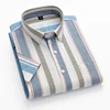 New Men's Striped Fashion Short Sleeve 100% Cotton Oxford Plaid Business Button Down Regular Fit Office Shirt Man Clothing 1