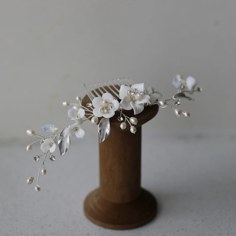 Freshwater Pearls Bridal Hair Comb Women Piece Gold Silver Color Floral Wedding Jewelry Girls Headpiece