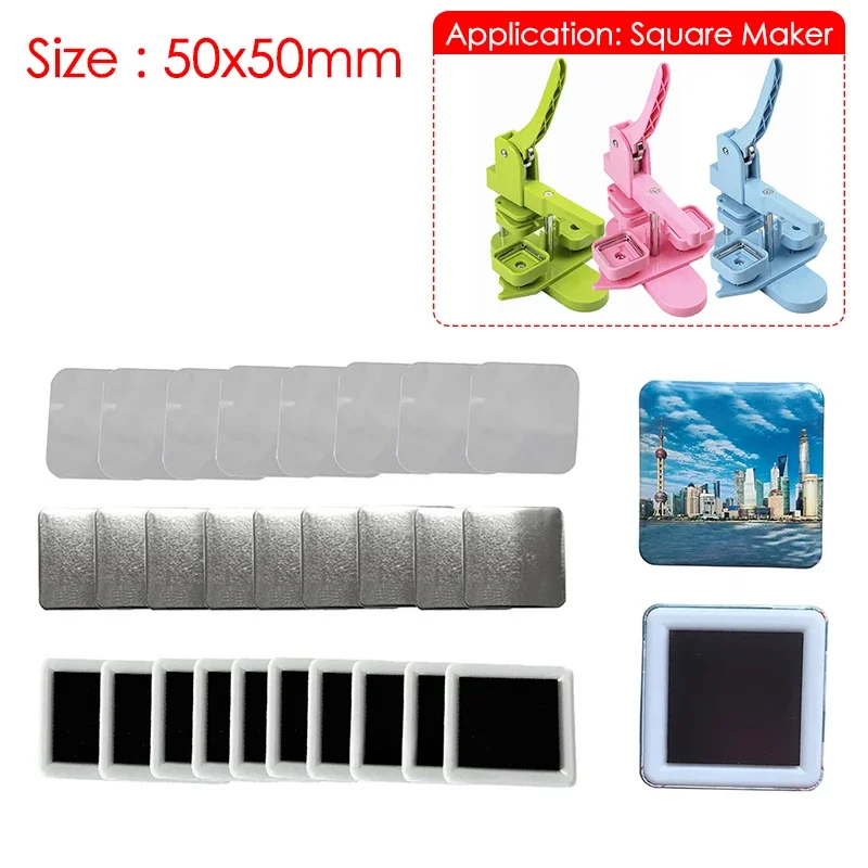 50Sets 50x50mm Square Magnets Refrigerator Badge DIY Making Parts for Home Refrigerator Decoration DIY Art Magnets Pin Button