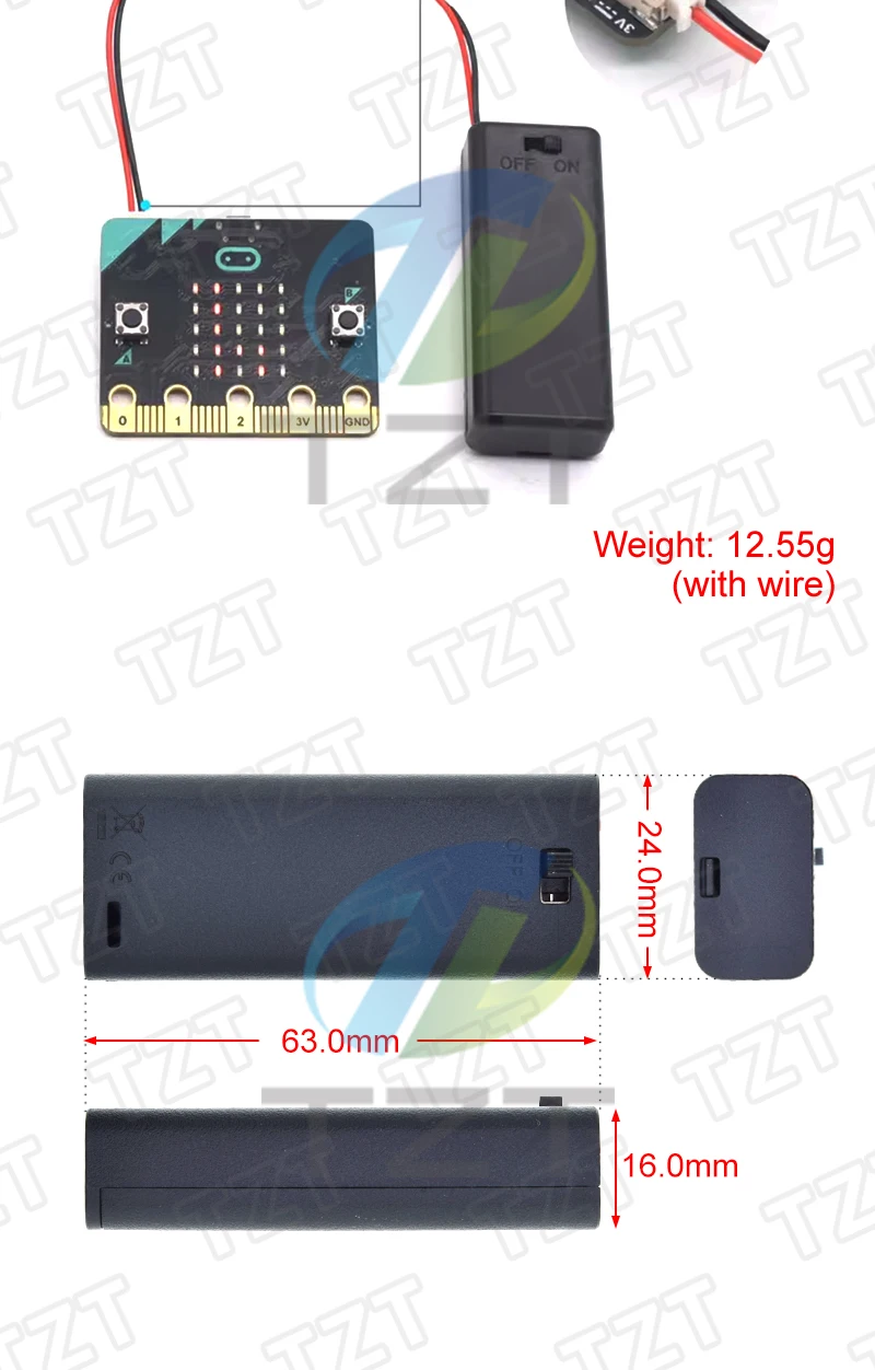 AAA-Batteriehalter, 2AAA-Box mit Schalter mit Abdeckung, mit PH2.0-Anschluss, Größe 7, Batteriekasten, AAA-Batterie-Aufbewahrungskoffer für MicroBIT – Detail 2