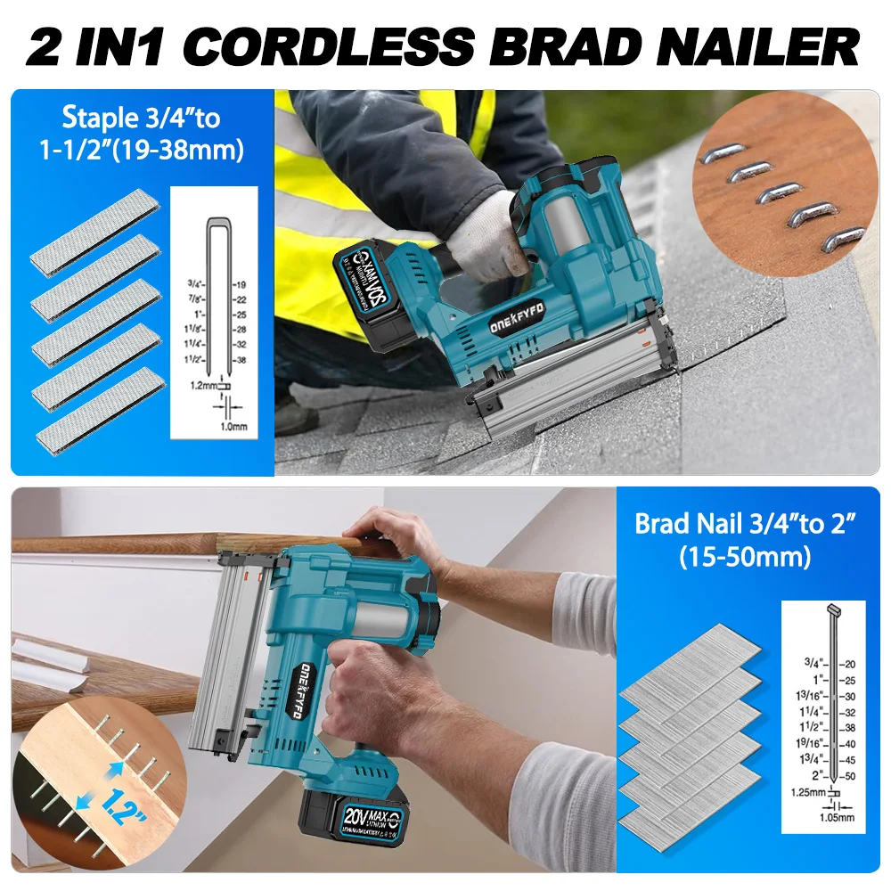 Brushless F15-50 K410-438 Wireless Cordless Electric 2 in 1 Nailer/Stapler Gun with Nail  Lithium Battery for Makita 18V Battery 3