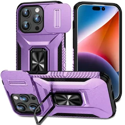 Military Grade Magnetic Shockproof Armor Phone Case with Slide Camera Cover - iPhone 16 Plus (Purple)