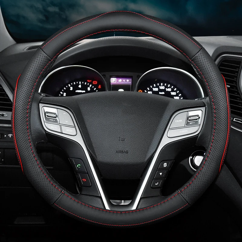 

Universal 38cm Car Steering Wheel Cover Leather Absorb Sweat Anti-Slip Breathable For MAZDA KIA SUZUKI HYUNDAI Fashion Style