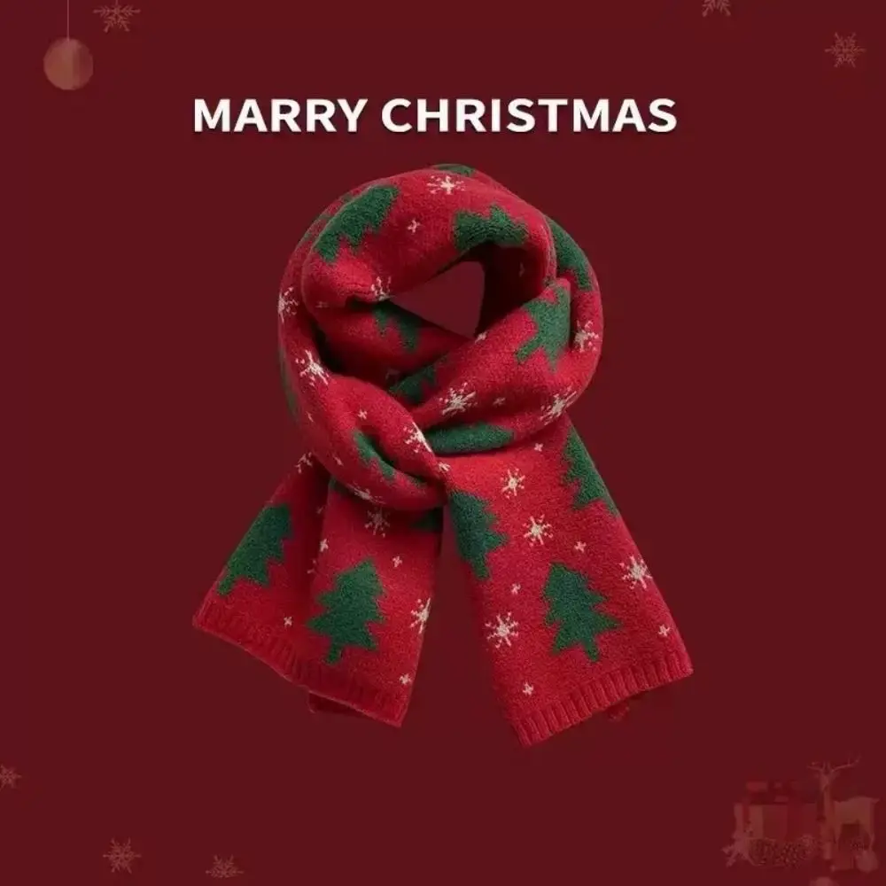 Christmas Tree Jacquard Christmas Women Scarf Santa Claus Keep Warm Knitted Scarf Winter Knitted Scarves Couple Gift