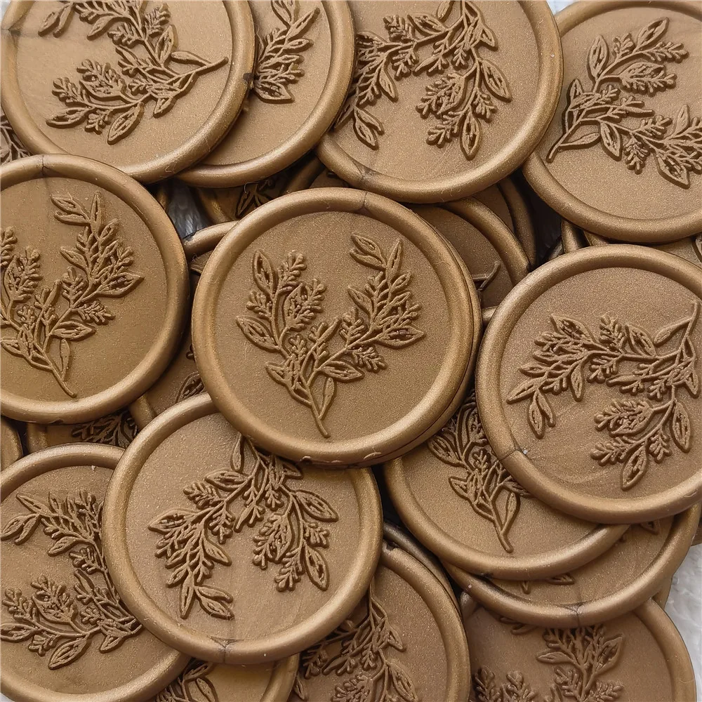 SWANGSA 50Pcs Antique Gold Eucalyptus Leaf Wax Seal Stickers - Self-Adhesive For Invitations, Cards, Gift Wrapping - View #11