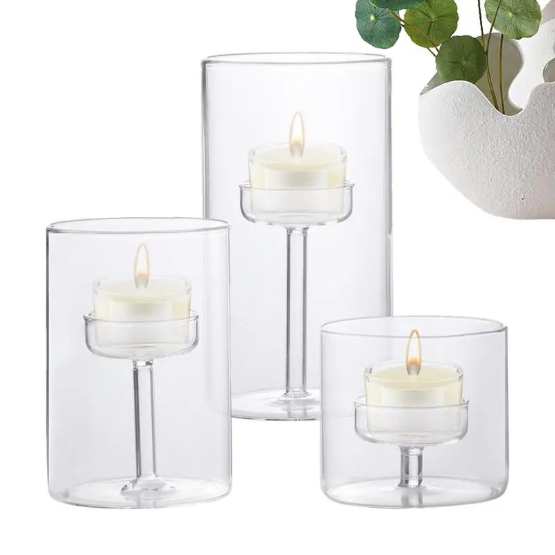 

Glass Candle Holders 3Pcs Clear Tea Lights Candle Holders Tea Lights Candle Holder For Wedding Party Wedding Centerpieces Table