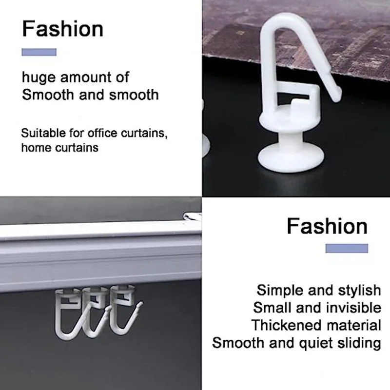 Curtain Hooks Curtain Accessories 100/200 pcs Curtain Hooks for Pencil Pleat Glider Shape Window Curtain Runners Hanging Curtains Accessories Plastic Hooks