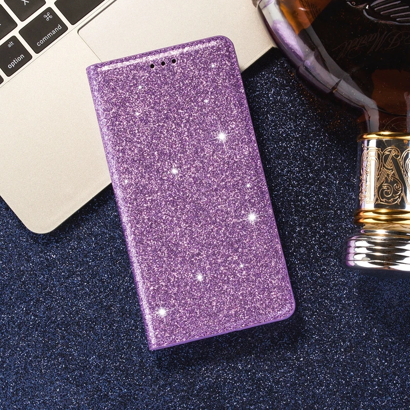 Sparkling Leather Flip Wallet Case with Glitter Finish