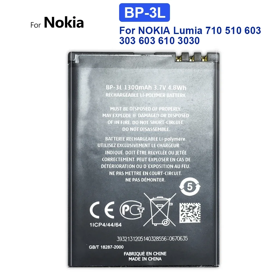 Batteria Del Telefono Cellulare Bp 3L Bp-3L 1300Mah Per Nokia Lumia 710 510 603 303 603 610 Sostituzione Bateria + Numero Di Tracciamento